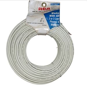 RCA 100ft CAT 3 Station Wire TP6004WH Insulated Line Works W Phones & Modems NEW